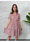 Baskılı Keten Elbise - Lila
