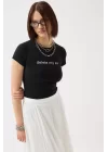 Baskılı Likralı Crop T-Shirt