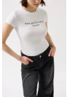 Baskılı Likralı Crop T-Shirt
