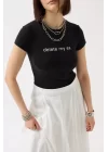 Baskılı Likralı Crop T-Shirt