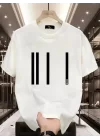 Baskılı Oversize Bisiklet Yaka T-shirt - Beyaz