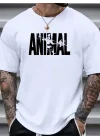 Baskılı Oversize Bisiklet Yaka T-shirt - Beyaz