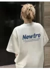 Baskılı Oversize Bisiklet Yaka T-shirt - Beyaz