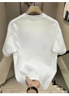 Baskılı Oversize Bisiklet Yaka T-shirt - Beyaz