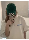 Baskılı Oversize Bisiklet Yaka T-shirt - Beyaz