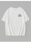 Baskılı Oversize Bisiklet Yaka T-shirt - Beyaz