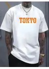 Baskılı Oversize Bisiklet Yaka T-shirt - Beyaz