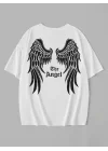 Baskılı Oversize Bisiklet Yaka T-shirt - Beyaz