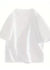 Baskılı Oversize Bisiklet Yaka T-shirt - Beyaz