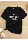 Baskılı Oversize Bisiklet Yaka T-shirt - Siyah