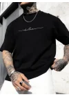 Baskılı Oversize Bisiklet Yaka T-shirt - Siyah