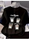 Baskılı Oversize Bisiklet Yaka T-shirt - Siyah
