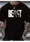 Baskılı Oversize Bisiklet Yaka T-shirt - Siyah