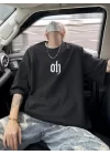 Baskılı Oversize Bisiklet Yaka T-shirt - Siyah