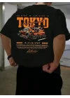 Baskılı Oversize Bisiklet Yaka T-shirt - Siyah
