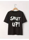 Baskılı Oversize Bisiklet Yaka T-shirt - Siyah