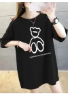 Baskılı Oversize Bisiklet Yaka T-shirt - Siyah
