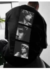 Baskılı Oversize Bisiklet Yaka T-shirt - Siyah