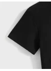 Baskılı Oversize Bisiklet Yaka T-shirt - Siyah