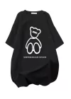 Baskılı Oversize Bisiklet Yaka T-shirt - Siyah