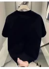 Baskılı Oversize Bisiklet Yaka T-shirt - Siyah
