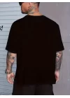 Baskılı Oversize Bisiklet Yaka T-shirt - Siyah