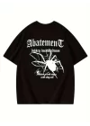 Baskılı Oversize Bisiklet Yaka T-shirt - Siyah