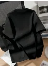 Baskılı Oversize Bisiklet Yaka T-shirt - Siyah