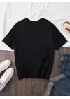 Baskılı Oversize Bisiklet Yaka T-shirt - Siyah