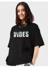 Baskılı Oversize T-shirt - Siyah