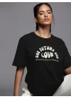 Baskılı Oversize T-shirt - Siyah