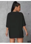 Baskılı Oversize T-shirt - Siyah