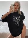 Baskılı Oversize T-shirt - Siyah