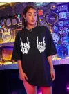 Baskılı Oversize T-shirt - Siyah
