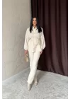 Bej Petek Jakar Kumaşlı Gömlek