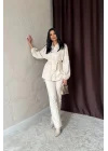 Bej Petek Jakar Kumaşlı Gömlek