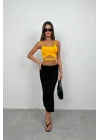 Bel Bağcıklı Crop Bluz