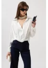 Bel Büzgülü Crop Saten Gömlek