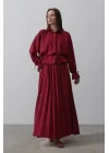 Bel Detaylı Bluz Pileli Etek - Bordo
