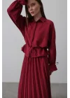 Bel Detaylı Bluz Pileli Etek - Bordo