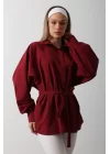 Bel Detaylı Gömlek - Bordo