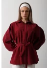 Bel Detaylı Gömlek - Bordo