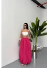 BEL LASTİKLİ BALON ETEK ŞANEL BOY SOFT KUMAŞ - Fuşya
