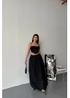BEL LASTİKLİ BALON ETEK ŞANEL BOY SOFT KUMAŞ - Siyah