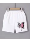 Beli Lastikli Baskılı Mini Şort - Beyaz