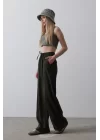 Beli Lastikli Bol Paça Pantolon - Kahve