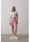 Beli Lastikli Mini Etek - Pembe