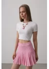 Beli Lastikli Mini Etek - Pembe