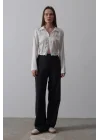 Beli Yarım Lastikli Palazzo Pantolon - Lacivert-Beyaz