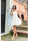 Beyaz Askılı Fisto Mini Elbise
